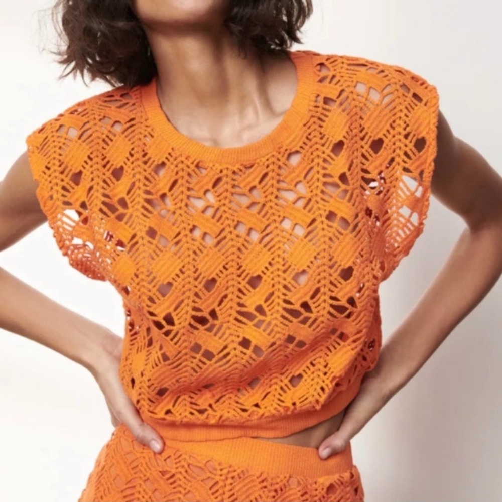 Zara Orange Crochet Knit Crop Top